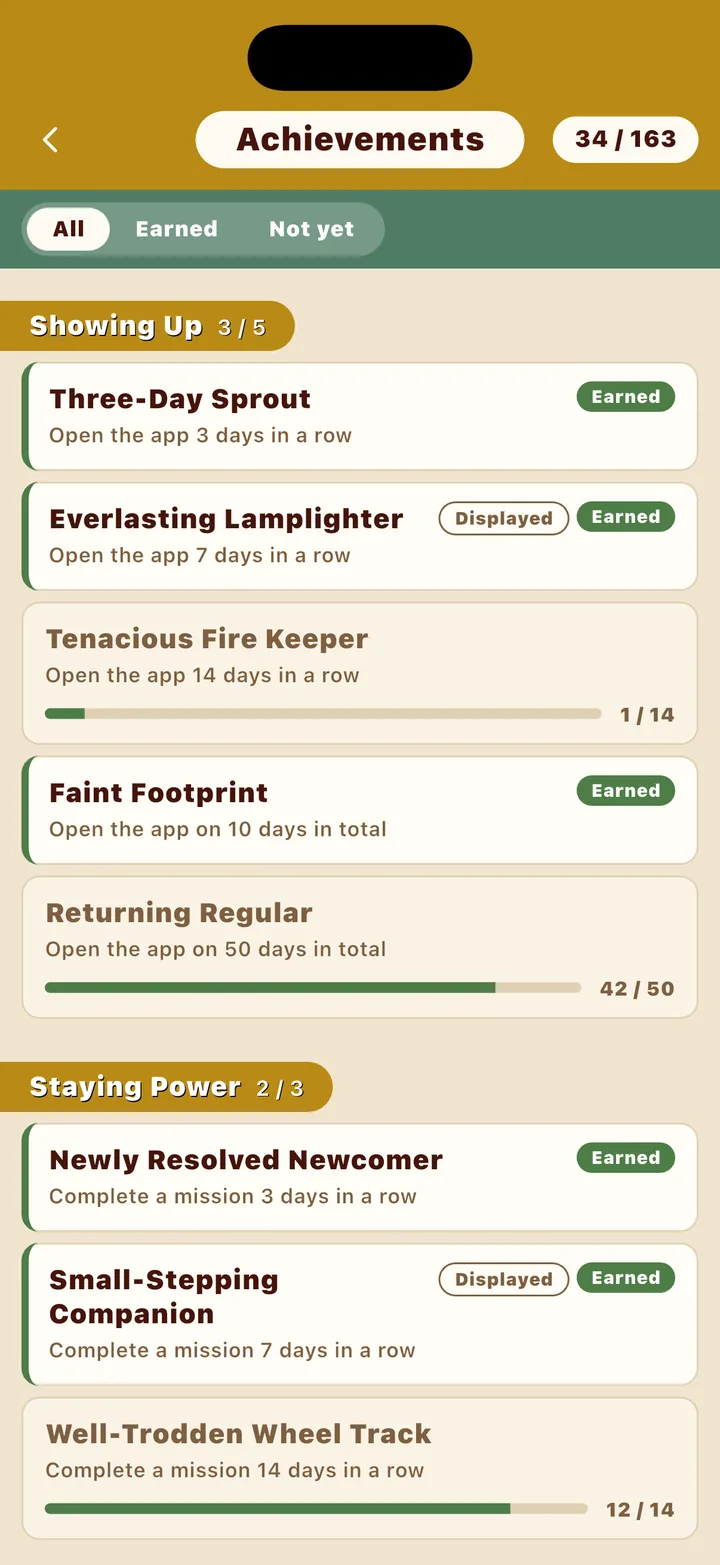 The achievements (titles) screen