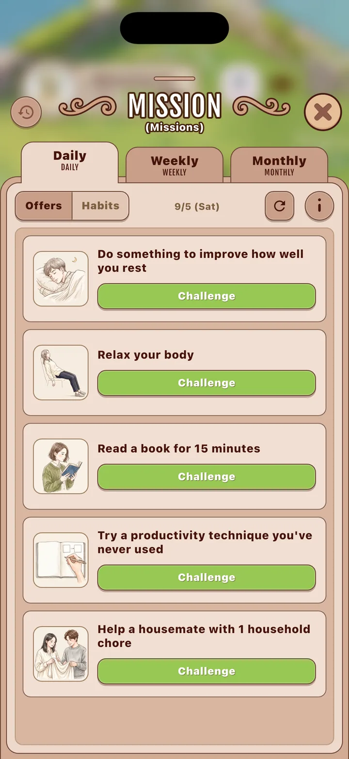 A fresh list of missions, none done yet